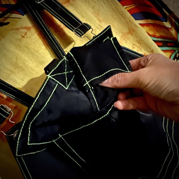 SUPER RARE Vintage Macgear 90s Rave Overalls - Black With Green Stitching Unisex - Picture 8 of 15